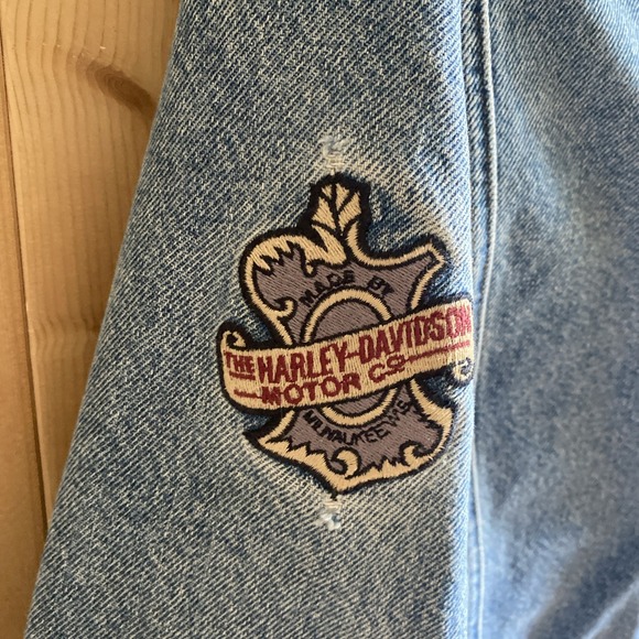 Vtg 80s Harley Davidson BIKER BLUES Denim Jean Jacket L Belt USA Logo Patch - Picture 13 of 16